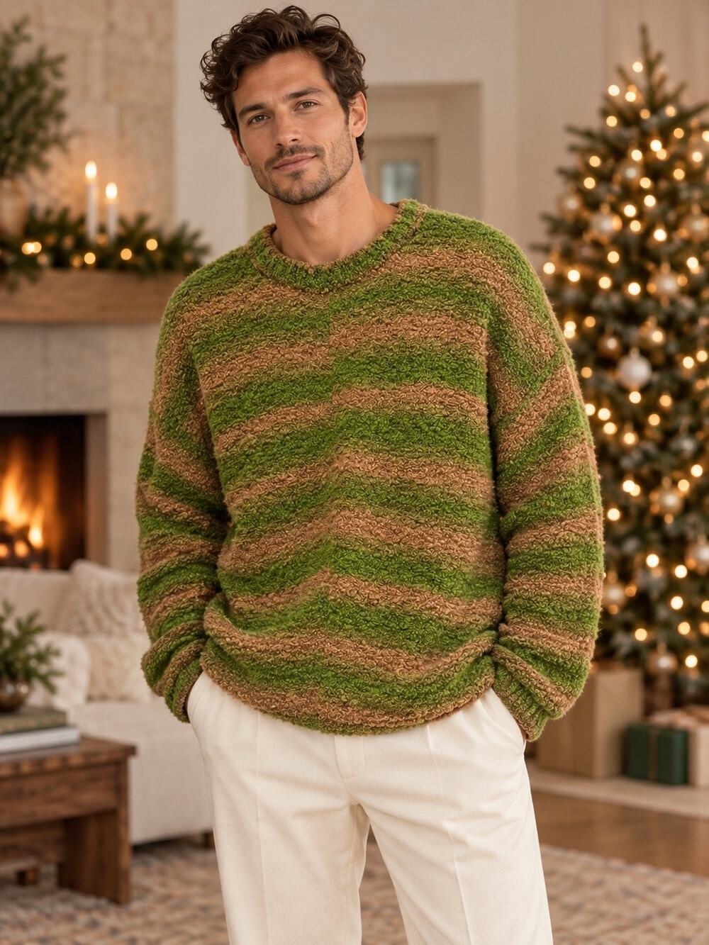 The Elder Statesman Rover Boucle Pullover Astro Gradient Green Brown M NWT